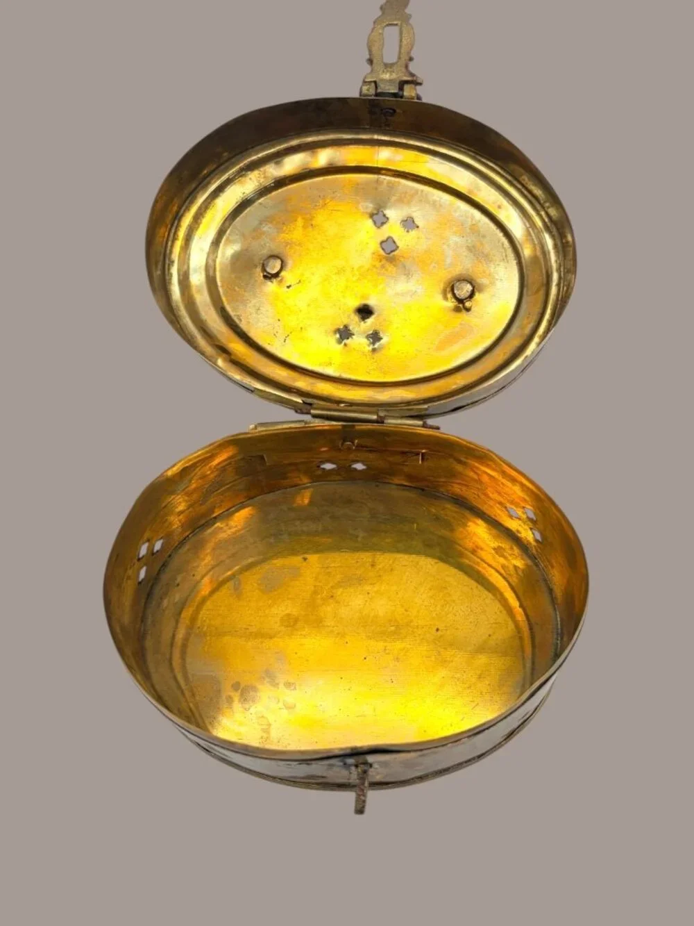 Vintage Brass Trinket Box Pierced Lidded Hinged Indian Betel Spice Box
